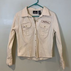 Harley Davidson Beige Embroidered Button Down